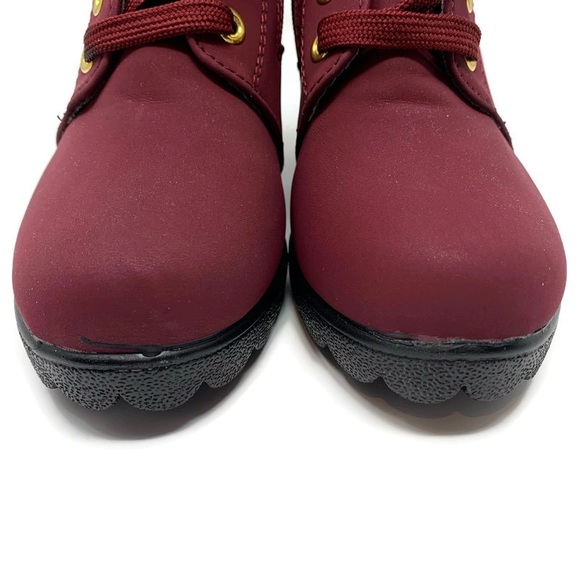 Burgundy Lace Up Ankle Booties Size 7 - Picture 5 of 8